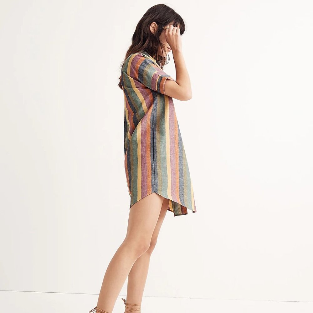 Madwell Courier Shirtdress in Rainbow Stripe XS